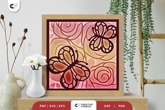 Butterfly on a Flower 3D Shadow Box SVG