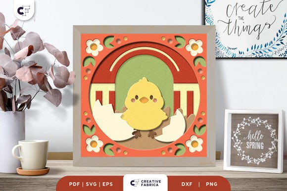 Cartoonish Chick 3D Shadow Box Paper Cut