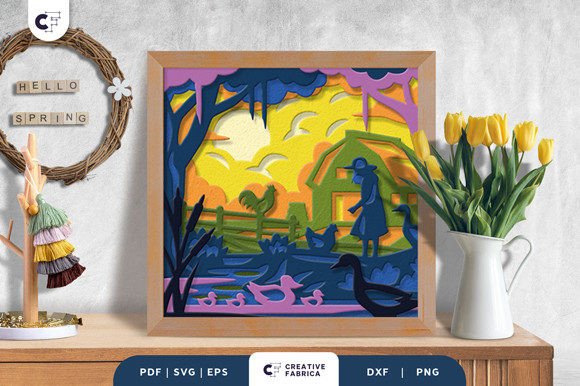 Cattle Farm 3D Shadow Box Paper Cut