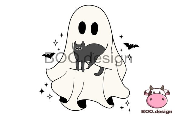 Cute Ghost and Black Cat Svg, Halloween