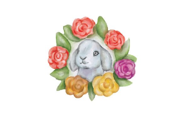 Easter Bunny with Floral Wreath Watercolor