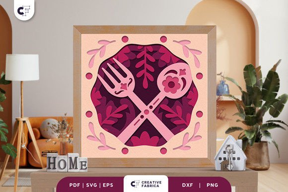 Folk Art Fork and Spoon 3D Shadow Box